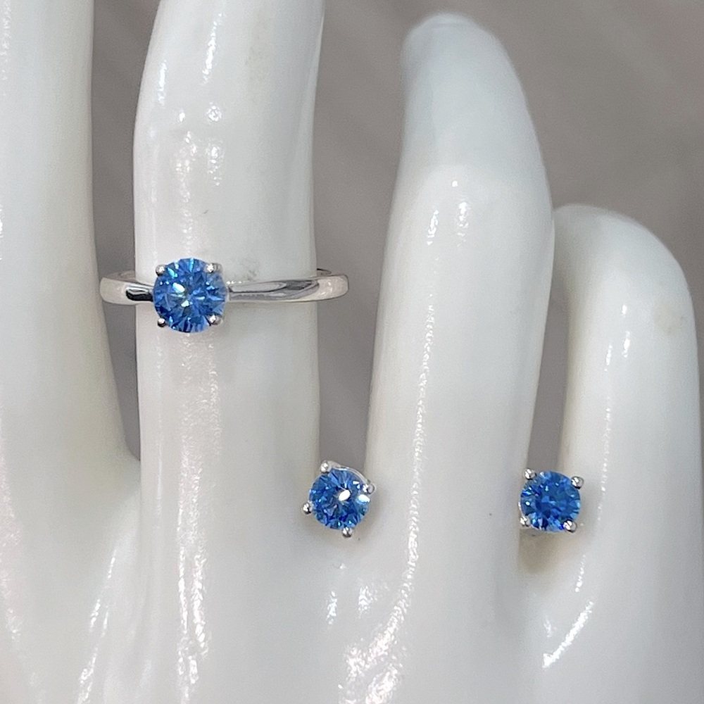 SWAROVSKI Zirconia Arctic Blue Sterling Silver Stud Earrings and Solitaire Ring - Picture 9 of 14